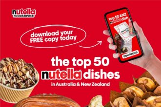 Nutella Foodservice promotional graphic featuring Australia and New Zealand’s Top 50 Nutella dishes for 2026.