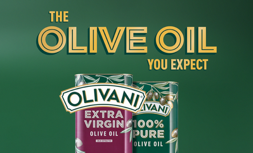 Cans of Olivani Extra Virgin and 100% Pure Olive Oil against a green background with the words “The olive oil you expect”.