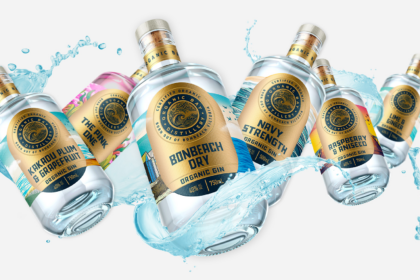 Organic Bay Distillery’s refreshed range of organic gin bottles featuring new colourful label designs.