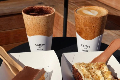 Edible cups and spoons displayed together