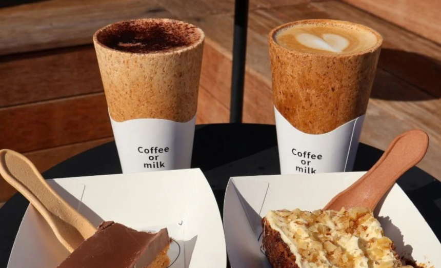 Edible cups and spoons displayed together